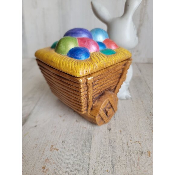 BB rabbit Easter egg ceramic vintage pulling cart container unique spring - Picture 12 of 13